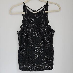 H&M Sleeveless Halterneck Top in Sequined Lace, Woman/Girls Size 2 US, Black